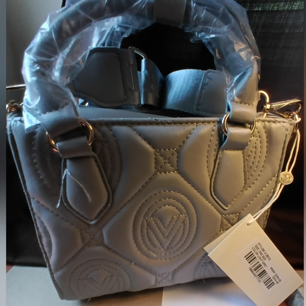 Valentino Orlandi Gray Quilted Tote with Chain Strap